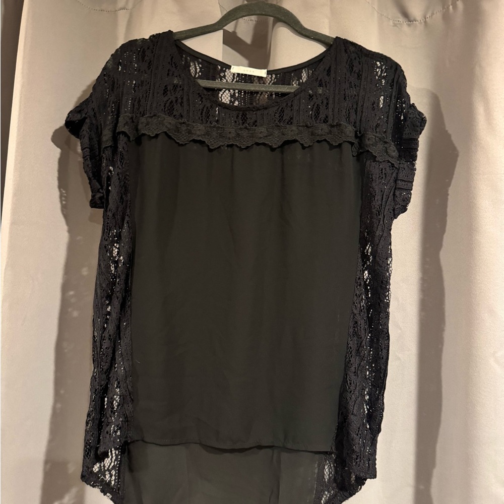 Lush Black Lace Overlay Blouse